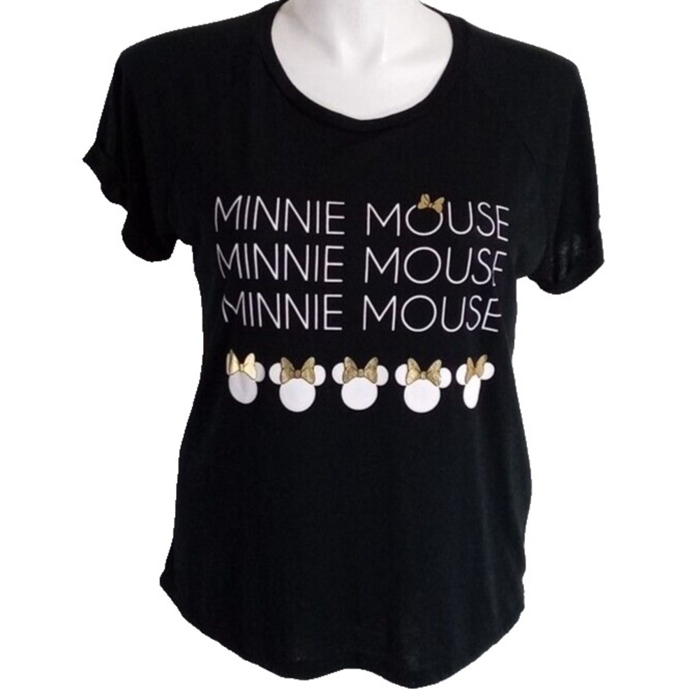 Disney Minnie Mouse Top Gold Glitter Black White Tee Shirt Stretch Size XXL (19)